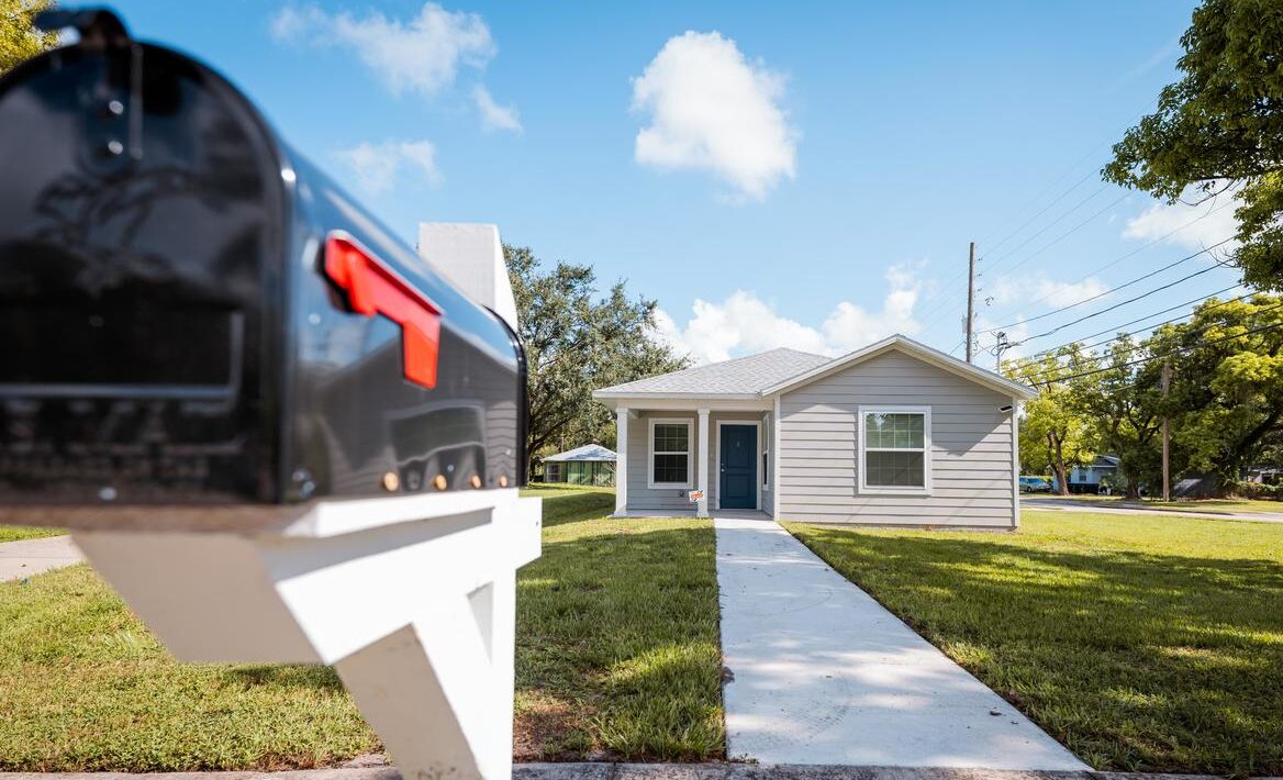 Row of four completed houses