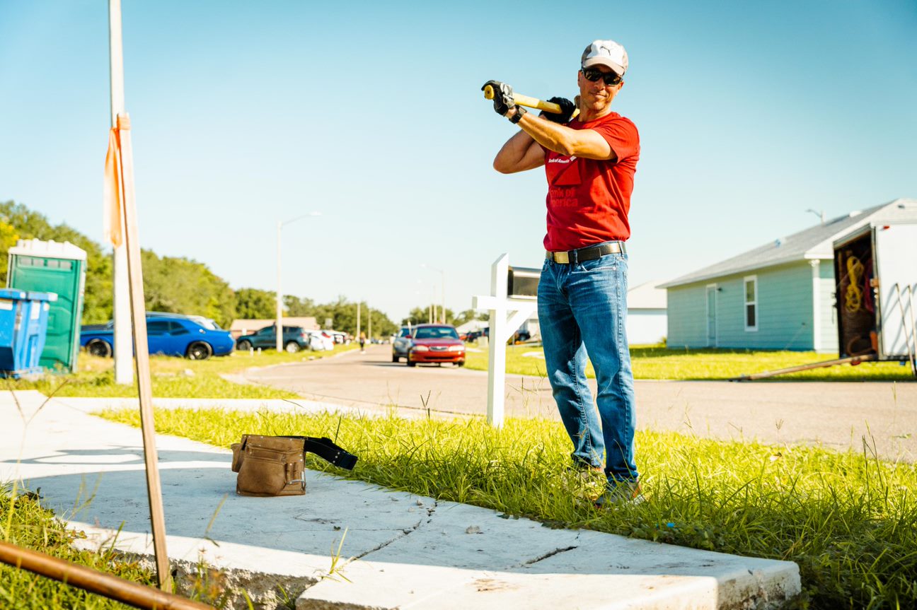 Crew leader Cesar Otero working on a build site.